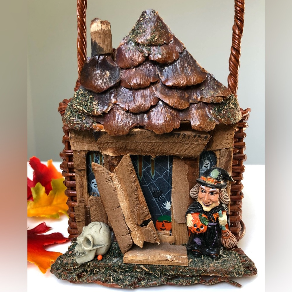 Vintage Haunted House Witch Wicker Basket